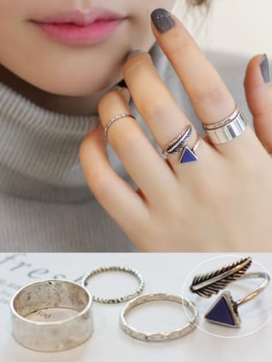 925 Sterling Silver Triangle Minimalist Pine Stone Feather Free Size Midi Ring