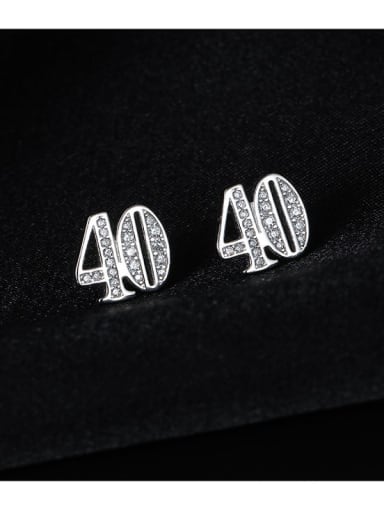 ES219740 [Number 40] 925 Sterling Silver Cubic Zirconia Number Minimalist Stud Earring