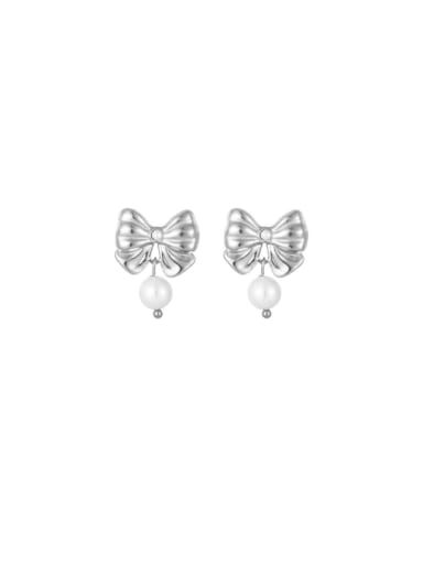 Titanium Steel Imitation Pearl Bowknot Minimalist Drop Earring