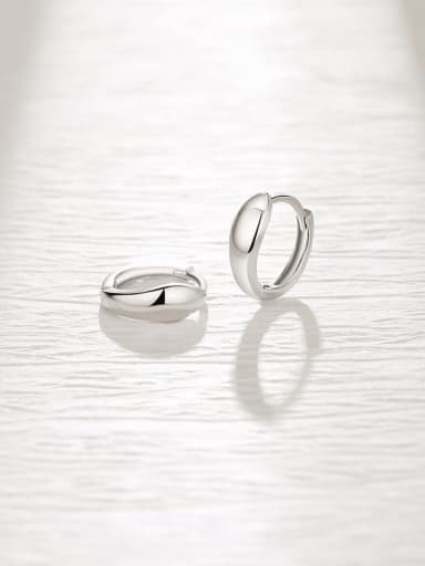 FDEH 068 White Gold 925 Sterling Silver Round Minimalist Huggie Earring