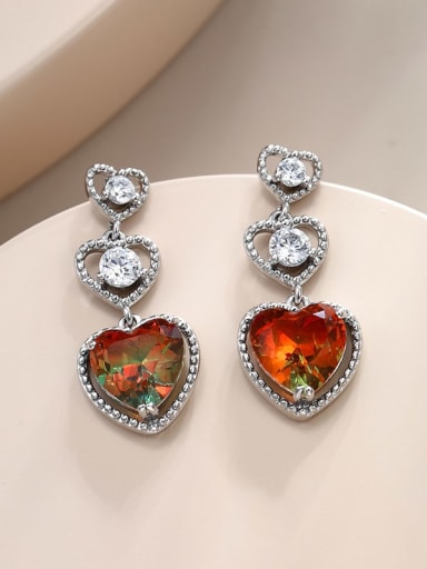 Platinum (orange green) Alloy Crystal Heart Dainty Drop Earring