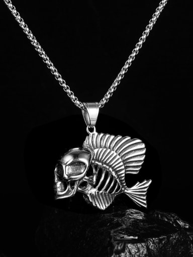 Titanium Steel Fish Hip Hop Pendant Necklace