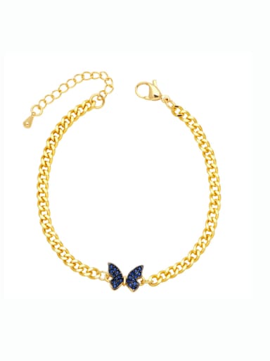 blue Brass Cubic Zirconia Butterfly Hip Hop Link Bracelet