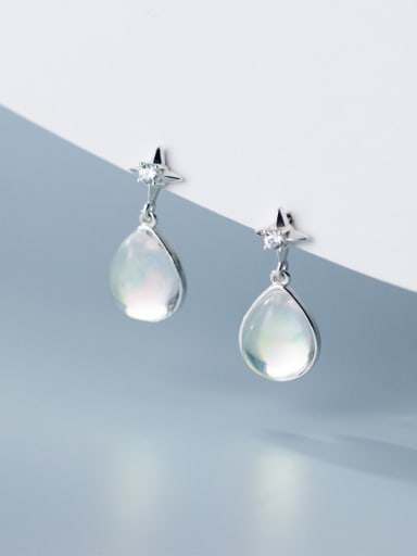 925 Sterling Silver Glass Stone Water Drop Minimalist Drop Earring