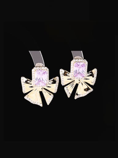 purple Brass Cubic Zirconia Bowknot Luxury Stud Earring