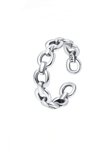 925 Sterling Silver Hollow Geometric Chain Vintage Band Ring