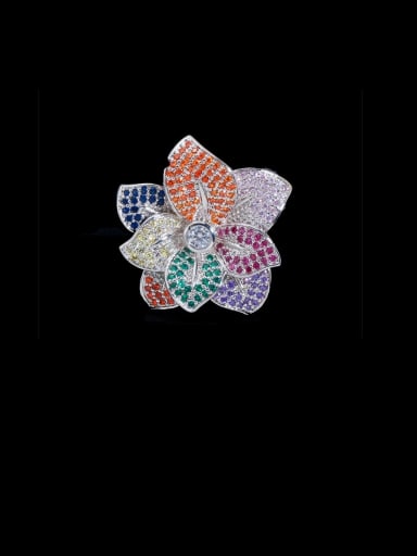 Platinum color Copper With Cubic Zirconia Fashion Flower Statement Free Size Rings