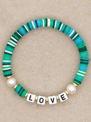 Stainless steel Freshwater Pearl Multi Color Polymer Clay Letter Bohemia Stretch Bracelet