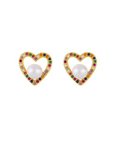 Brass Imitation Pearl Heart Ethnic Stud Earring