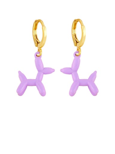 purple Brass Enamel Dog Cute Huggie Earring