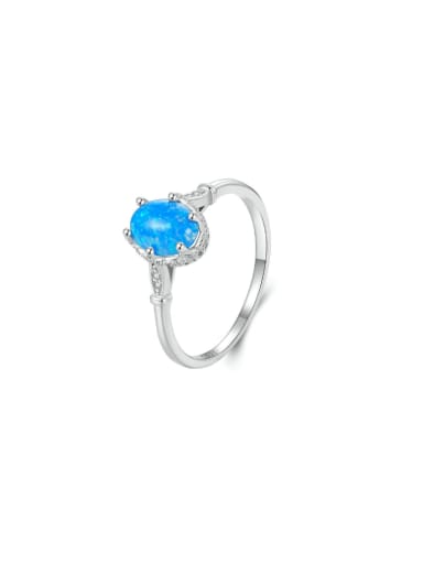 925 Sterling Silver Opal Round Dainty Band Ring