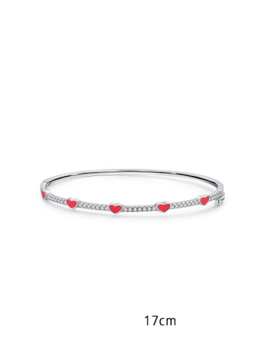 Red 17cm 925 Sterling Silver Cubic Zirconia Enamel Heart Dainty Band Bangle