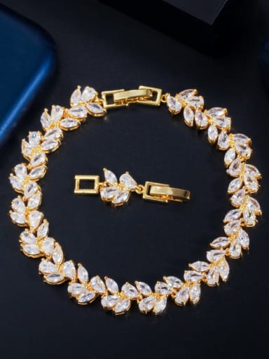 gold Brass Cubic Zirconia Leaf Luxury Bracelet