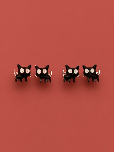 925 Sterling Silver Enamel Cat Trend Stud Earring