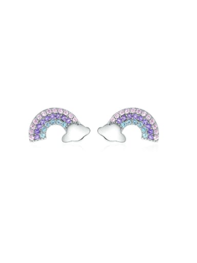 custom 925 Sterling Silver Cubic Zirconia Rainbow Cute Stud Earring