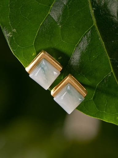 925 Sterling Silver Jade Square Minimalist Stud Earring