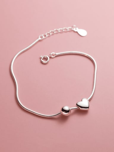 925 Sterling Silver Heart Minimalist Snake Bone Chain Link Bracelet