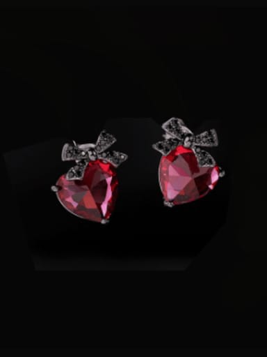 red Brass Cubic Zirconia Heart Vintage Stud Earring
