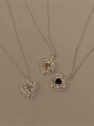 925 Sterling Silver Cubic Zirconia Heart Vintage Necklace