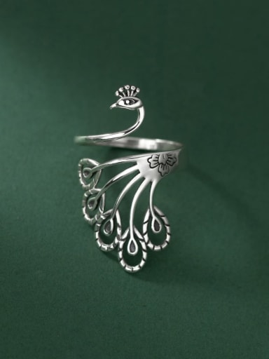 925 Sterling Silver Bird Peacock Vintage Band Ring