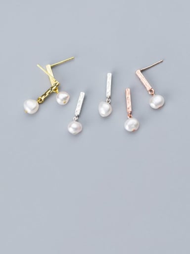 925 Sterling Silver Imitation Pearl Geometric Minimalist Drop Earring