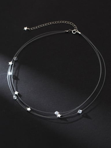 925 Sterling Silver Imitation Pearl Round Minimalist Multi Strand Necklace
