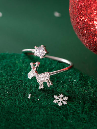 925 Sterling Silver Cubic Zirconia Deer Cute Christmas  Band Ring