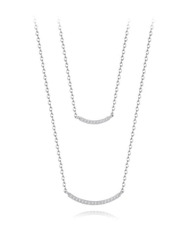 JYXZ 074 (Platinum) 925 Sterling Silver Cubic Zirconia Geometric Minimalist Multi Strand Necklace