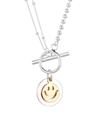 925 Sterling Silver Smiley Vintage  Round Card Necklace