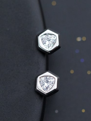 925 Sterling Silver Cubic Zirconia  Hexagon Minimalist Stud Earring