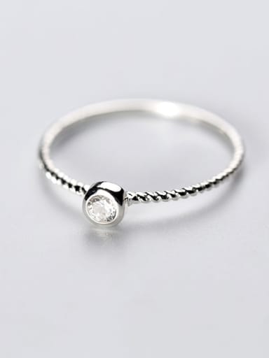 925 Sterling Silver Rhinestone White Round Minimalist Band Ring