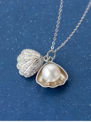 925 Sterling Silver Imitation Pearl Geometric Dainty Necklace