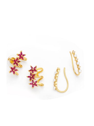 Brass Cubic Zirconia Flower Vintage Hook Earring