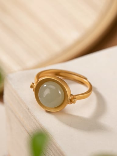 White jade gold 925 Sterling Silver Jade Geometric Vintage Band Ring