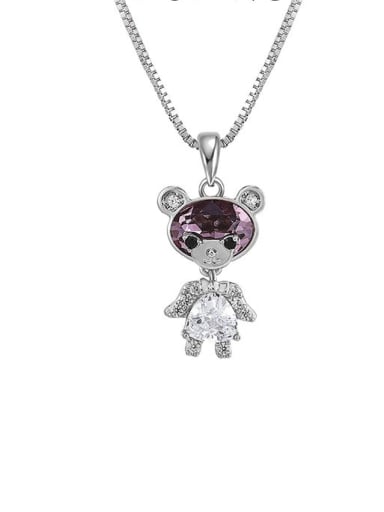 purple Alloy Crystal Bear Cute Necklace