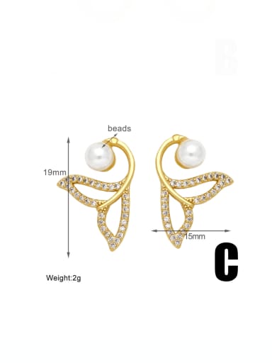 C Brass Imitation Pearl Water Drop Vintage Stud Earring