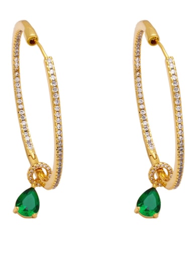 green Brass Cubic Zirconia Water Drop Minimalist Hoop Earring