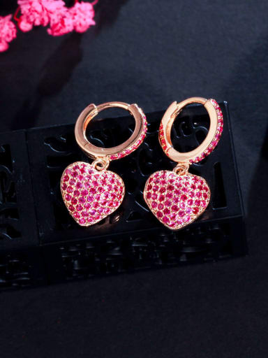 red Brass Cubic Zirconia Heart Luxury Huggie Earring