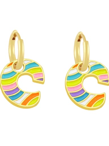 C Brass Enamel Rainbow Letter Minimalist Huggie Earring