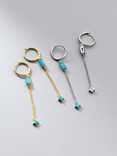 925 Sterling Silver Turquoise Tassel Minimalist Threader Earring