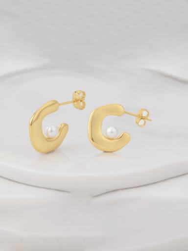 Brass Imitation Pearl Geometric Minimalist Stud Earring