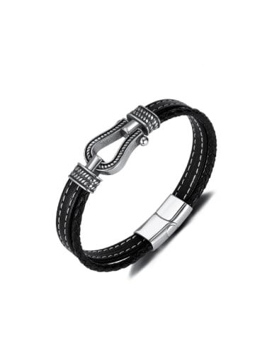 Stainless steel Artificial Leather Weave Hip Hop Set Bangle