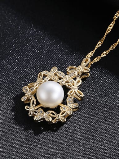 925 Sterling Silver Freshwater Pearl Zircon flower pendant Necklace