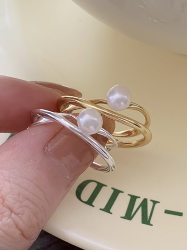 925 Sterling Silver Imitation Pearl Heart Vintage Stackable Ring