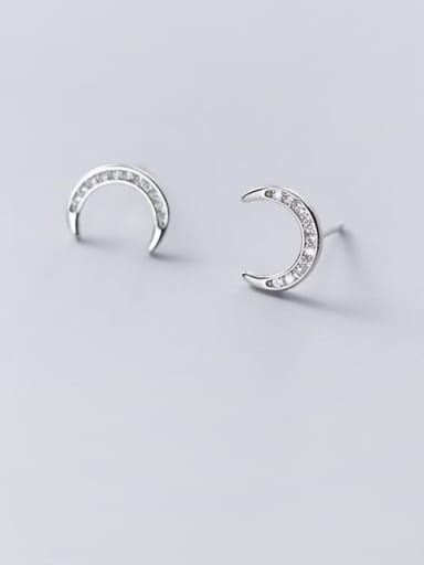 925 Sterling Silver Rhinestone Moon Minimalist Stud Earring