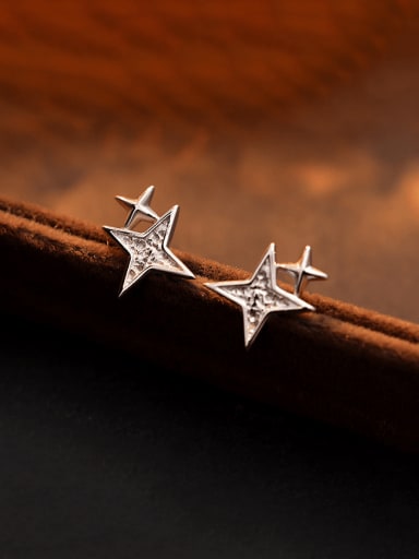 ES2597 ? Platinum ? 925 Sterling Silver Star Minimalist Stud Earring