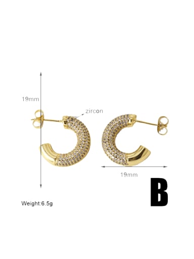 B Brass Cubic Zirconia Geometric Hip Hop Cluster Earring
