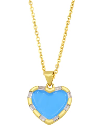 blue Brass Enamel Heart Hip Hop Necklace