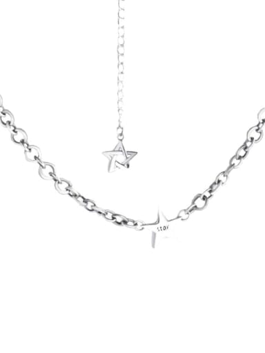 925 Sterling Silver Star Vintage Hollow Chain Necklace