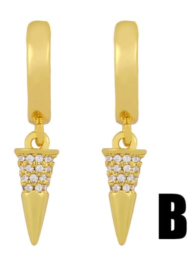 B gold Brass Cubic Zirconia Cone Dainty Huggie Earring